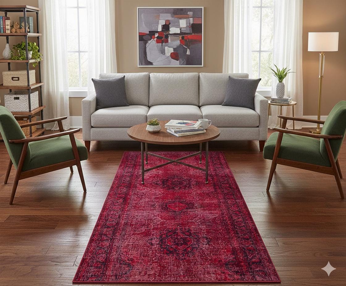 Vintage Turkish Wool Rug: 4'x13' Red Anatolian Area Rug