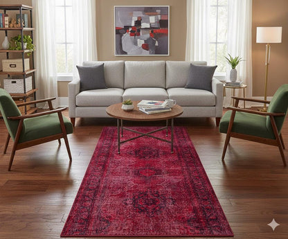 Vintage Turkish Wool Rug: 4'x13' Red Anatolian Area Rug