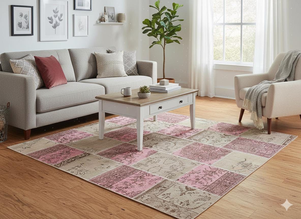Handmade Turkish Patchwork Rug: Bohemian Wool Area Rug (6.6x9.4 ft)