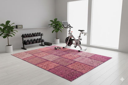 Handmade Wool Patchwork Rug: Bohemian Pink Anatolian Rug (5.9x8.5 ft)