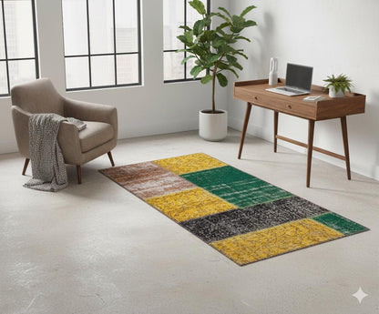 Handmade Wool Patchwork Runner Rug: Bohemian Turkish Rug (2.6x5.5 ft)