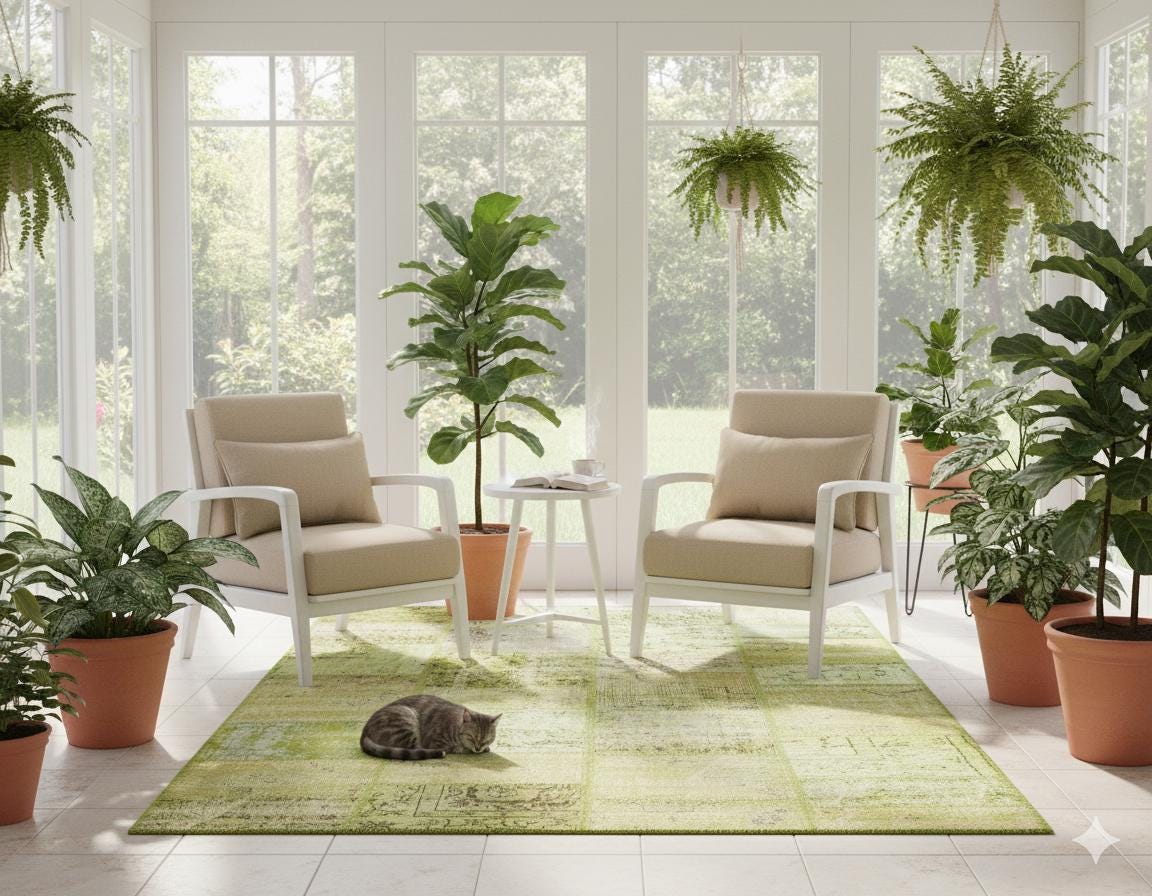 Green Patchwork Wool Rug: Handmade Turkish Area Rug (5.5x8.1 ft)