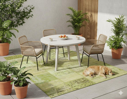 Green Patchwork Wool Rug: Handmade Turkish Area Rug (5.5x8.1 ft)