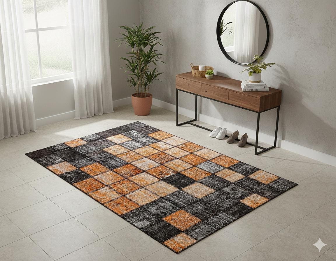 Handmade Patchwork Turkish Rug: Bohemian Wool Area Rug (5.4x7.9 ft)