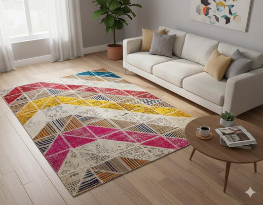 Handmade Patchwork Turkish Rug: Bohemian Wool Area Rug (5.6x7.9 ft)