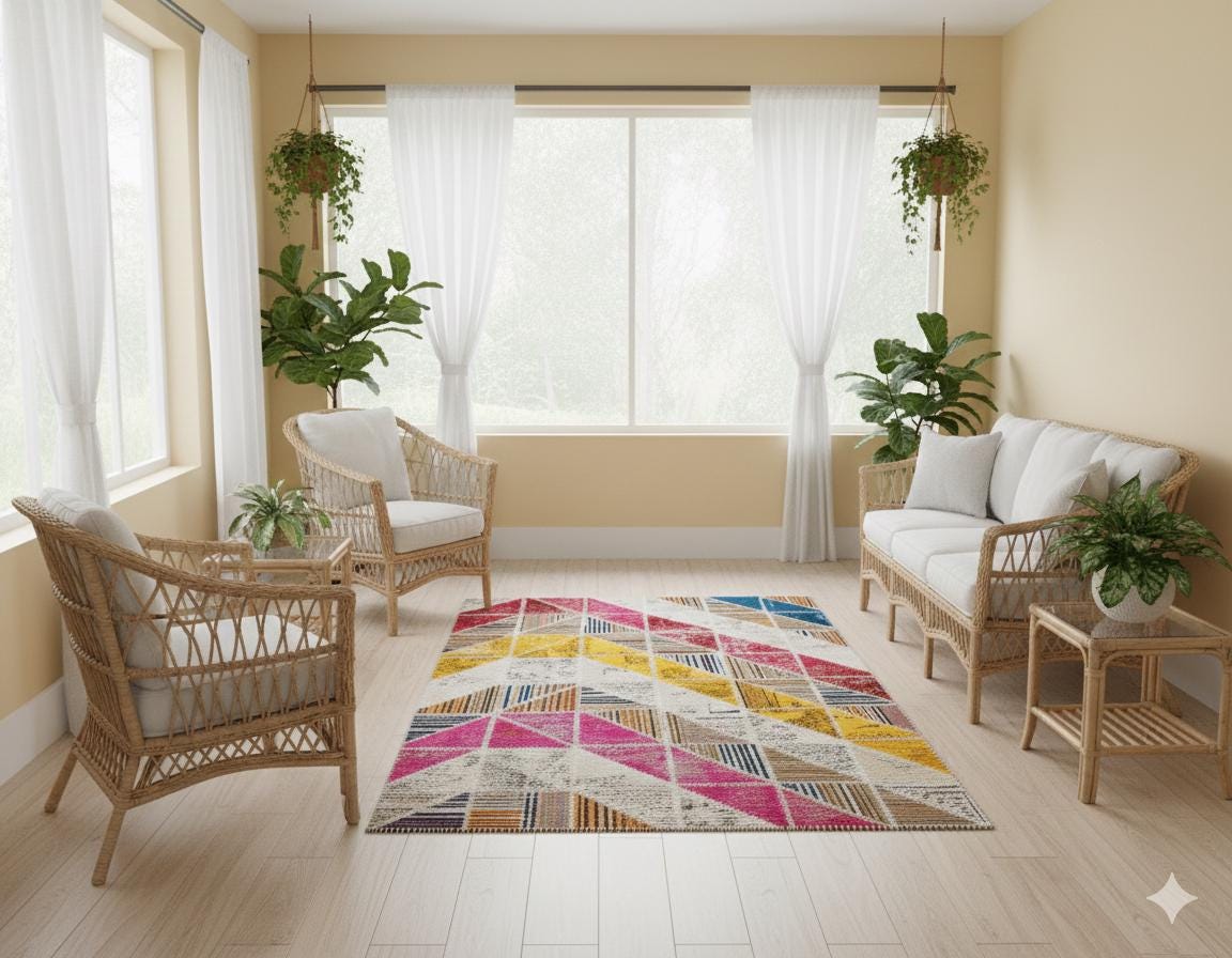 Handmade Patchwork Turkish Rug: Bohemian Wool Area Rug (5.6x7.9 ft)