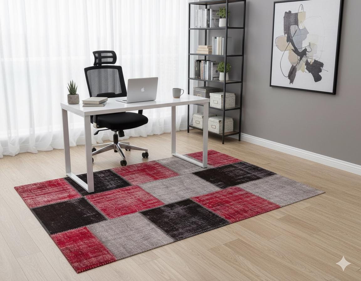 Handmade Wool Patchwork Turkish Rug: Bohemian Area Rug (4.6x6.6 ft)
