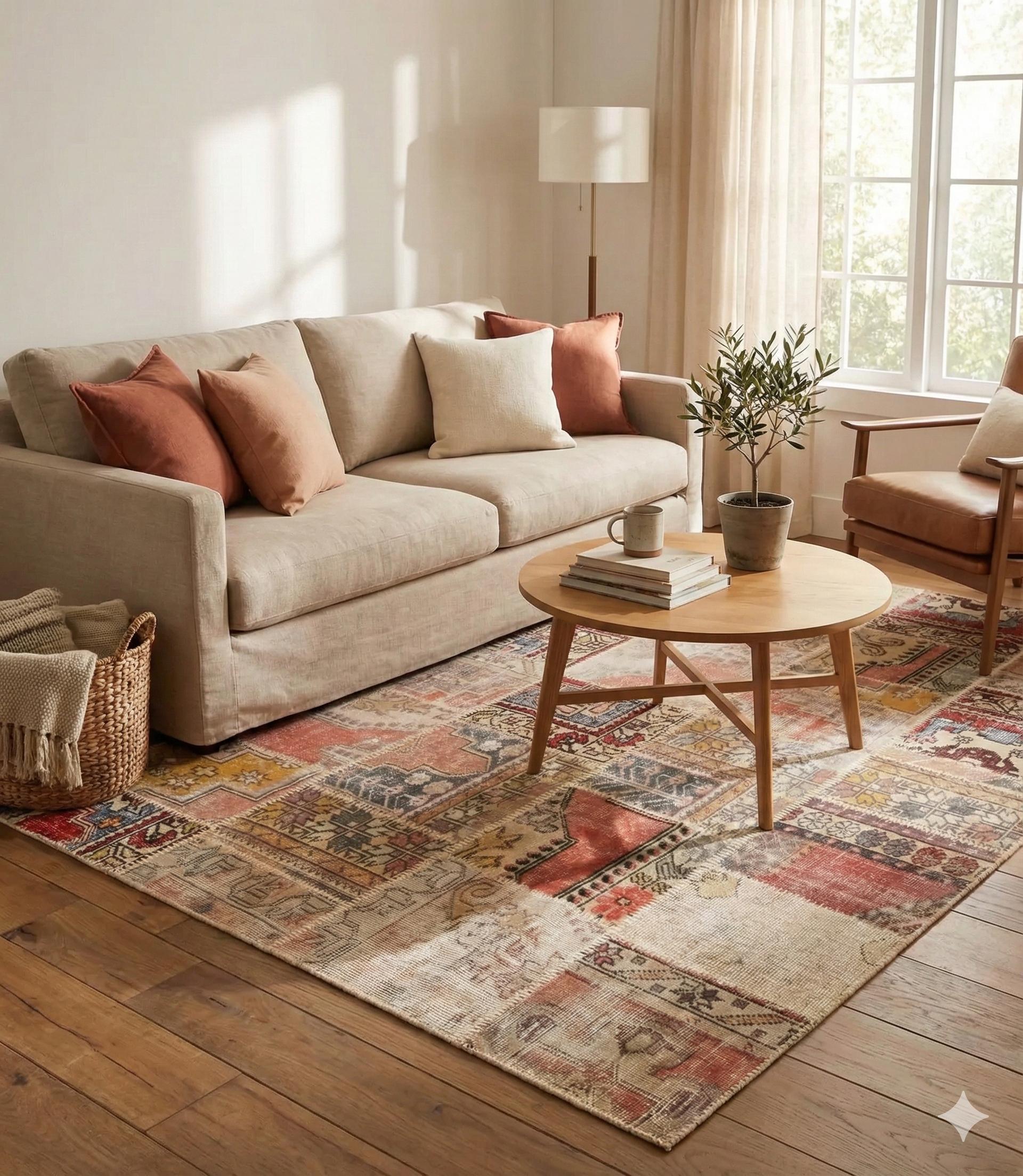 5.6x7.9, Handmade Wool Turkish Patchwork Rug – Vintage, Bohemian, One-of-a-Kind Area Rug