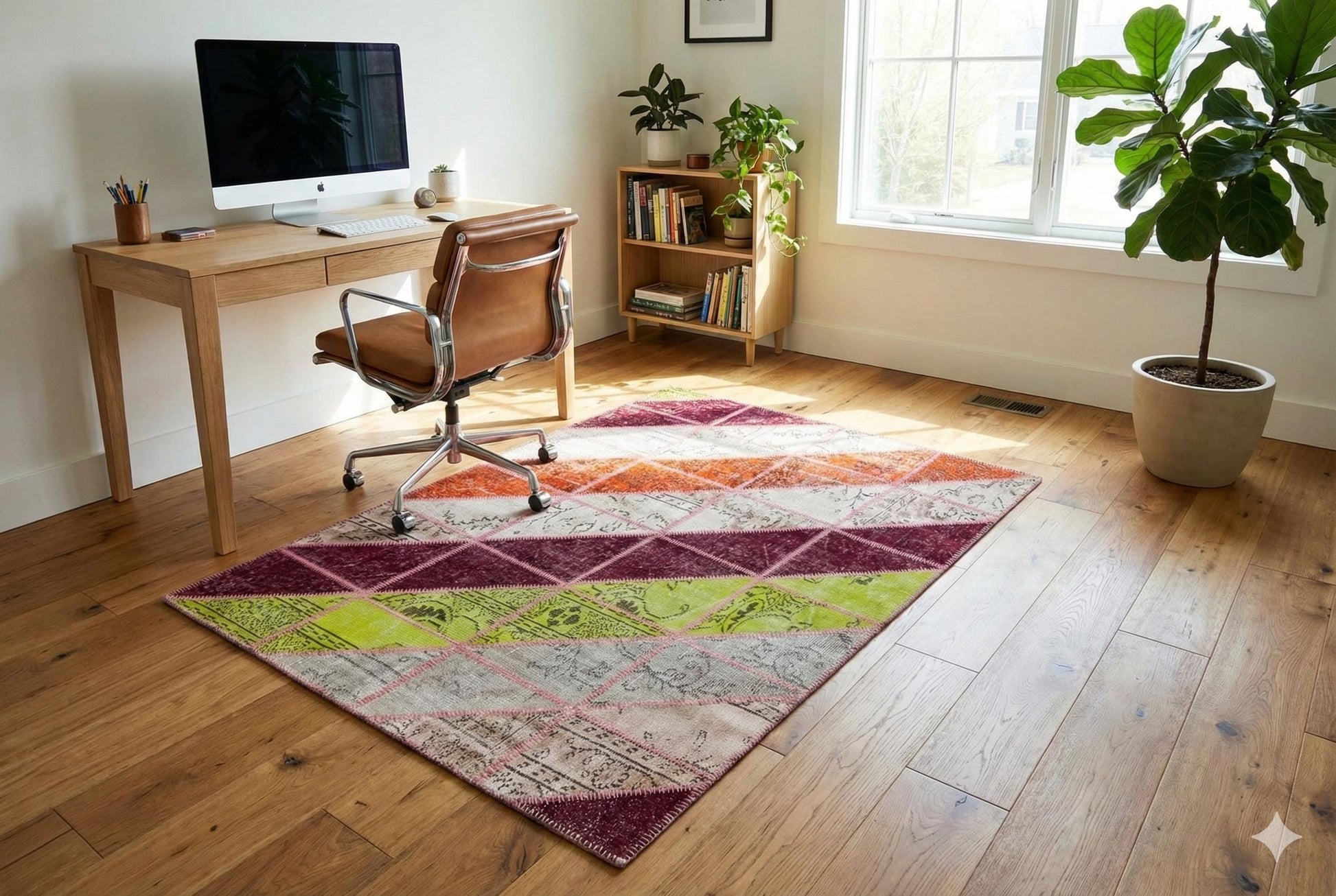 Handmade Wool Patchwork Rug: Bohemian Turkish Area Rug (5.4x8 ft)