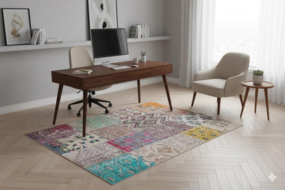 5x8, Handmade Wool Turkish Patchwork Rug – Vintage, Bohemian, One-of-a-Kind Area Rug