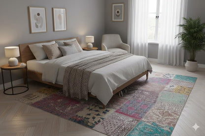 5x8, Handmade Wool Turkish Patchwork Rug – Vintage, Bohemian, One-of-a-Kind Area Rug