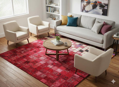 5.6x8, Handmade Wool Turkish Patchwork Rug – Vintage, Bohemian, One-of-a-Kind Area Rug