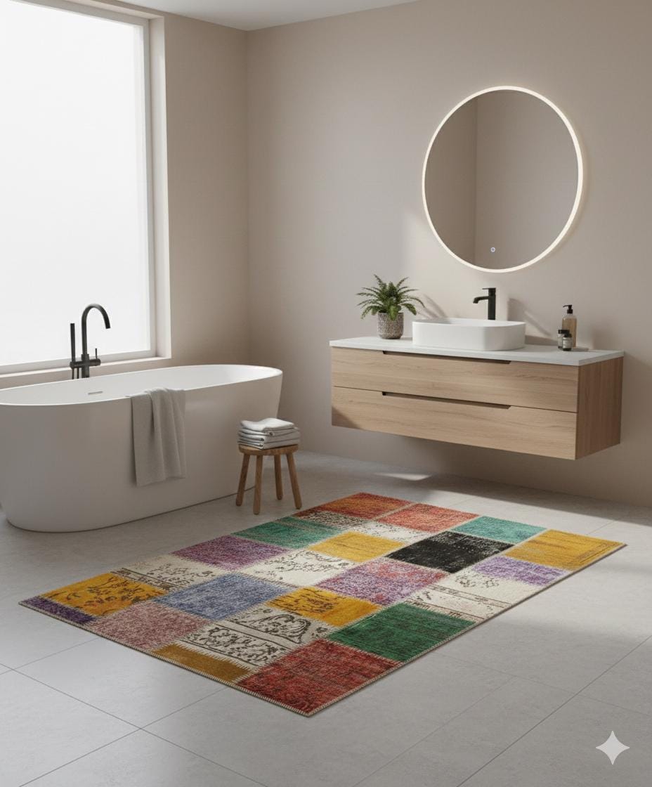 4.6x6.6, Handmade Wool Turkish Patchwork Rug – Vintage, Bohemian, One-of-a-Kind Area Rug