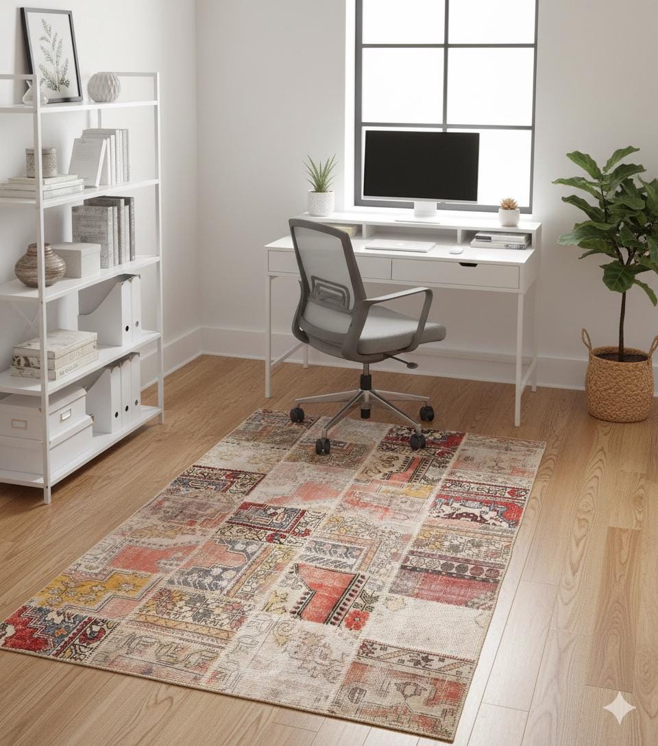 5.6x7.9, Handmade Wool Turkish Patchwork Rug – Vintage, Bohemian, One-of-a-Kind Area Rug