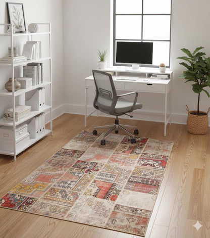 5.6x7.9, Handmade Wool Turkish Patchwork Rug – Vintage, Bohemian, One-of-a-Kind Area Rug