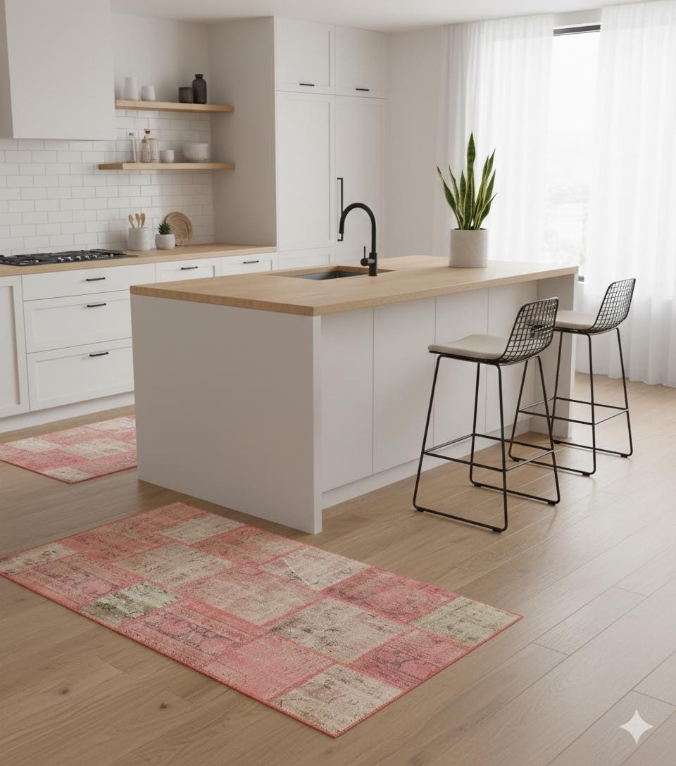 Handmade Pink Patchwork Rug: Bohemian Wool Area Rug (4x6 ft)