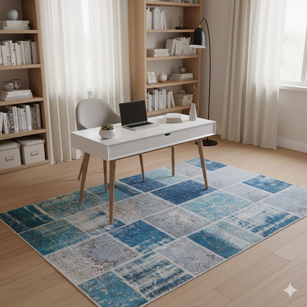 5.6x8, Handmade Wool Turkish Patchwork Rug – Vintage, Bohemian, One-of-a-Kind Area Rug
