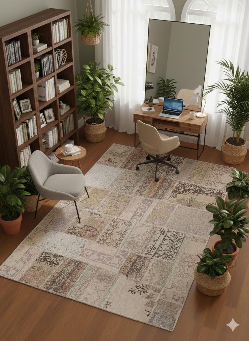 5x8, Handmade Wool Turkish Patchwork Rug – Vintage, Bohemian, One-of-a-Kind Area Rug