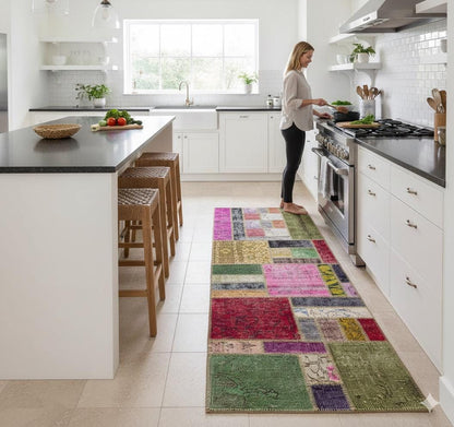 3.3x8.2, Handmade Wool Turkish Patchwork Rug – Vintage, Bohemian, One-of-a-Kind Area Rug