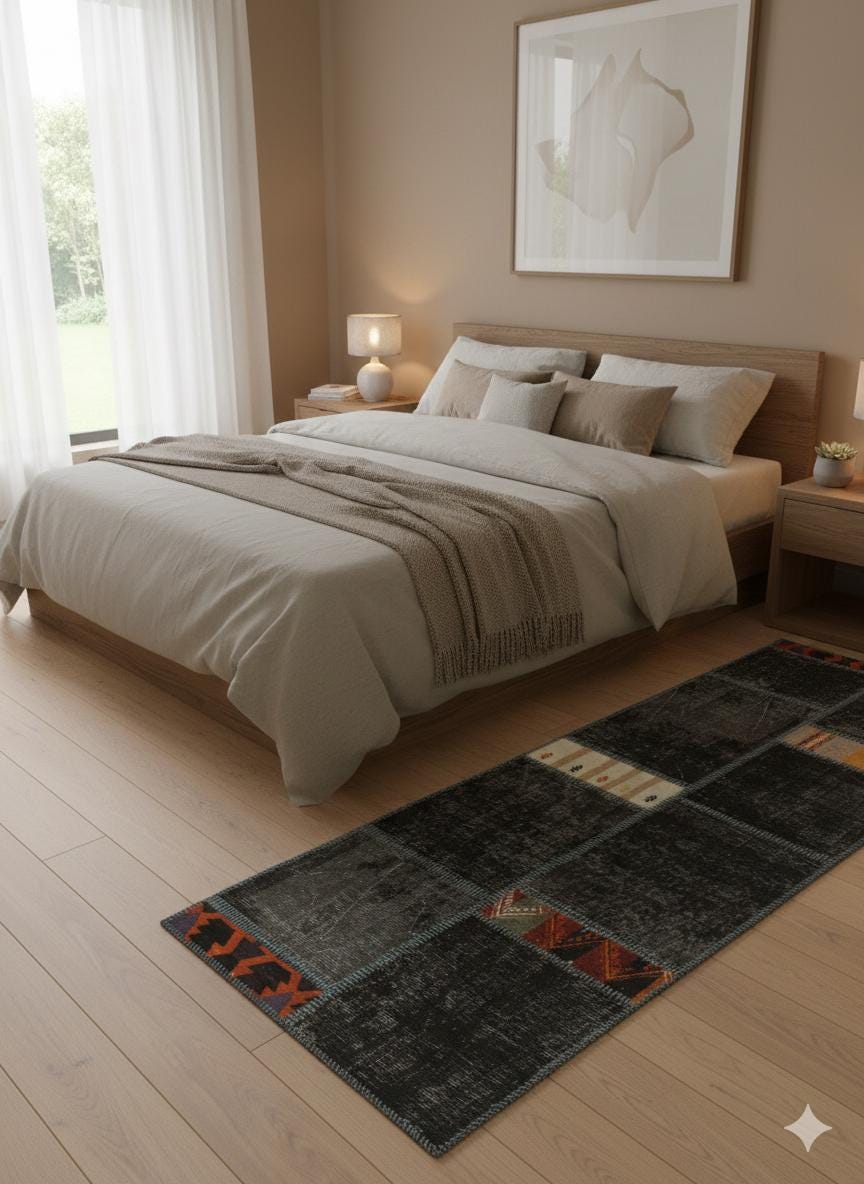 2.6x9.8, Handmade Wool Turkish Patchwork Rug – Vintage, Bohemian, One-of-a-Kind Area Rug