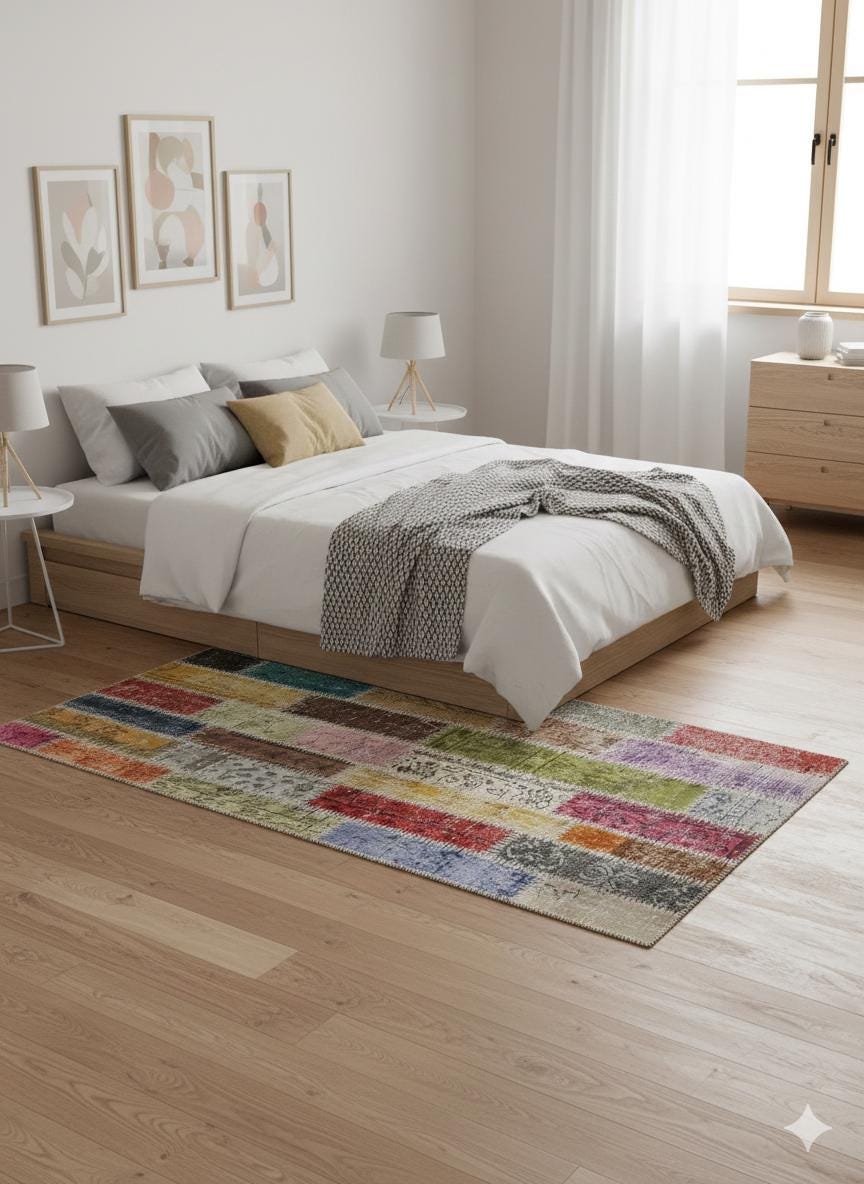 Handmade Wool Patchwork Turkish Rug: Bohemian Runner Rug (2.6x4.9 ft)