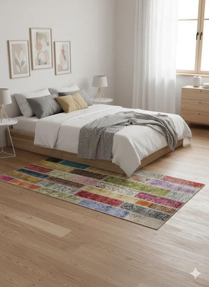 Handmade Wool Patchwork Turkish Rug: Bohemian Runner Rug (2.6x4.9 ft)