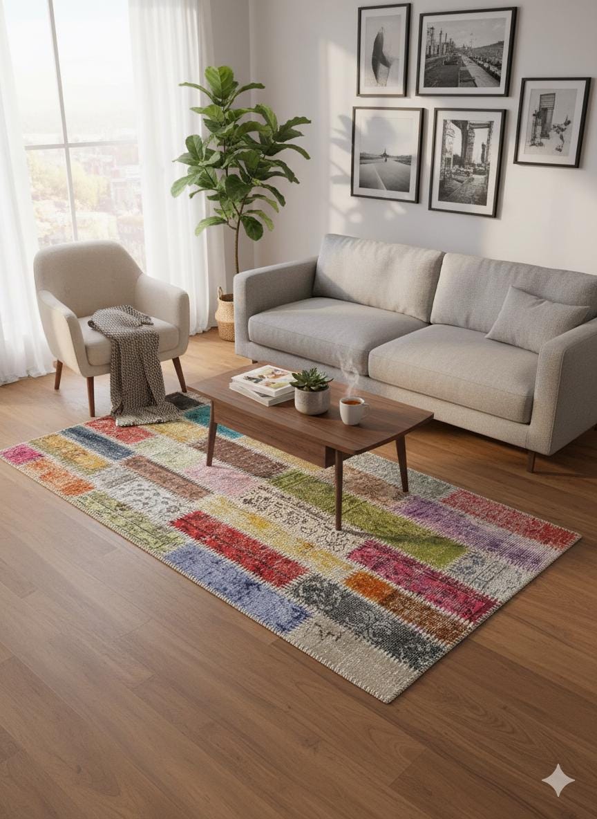 Handmade Wool Patchwork Turkish Rug: Bohemian Runner Rug (2.6x4.9 ft)