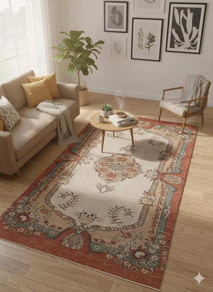 Vintage Turkish Wool Rug (5.1x8.9 ft): Handmade Anatolian Persian Design