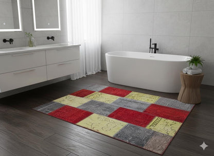 5.6x8, Handmade Wool Turkish Patchwork Rug – Vintage, Bohemian, One-of-a-Kind Area Rug