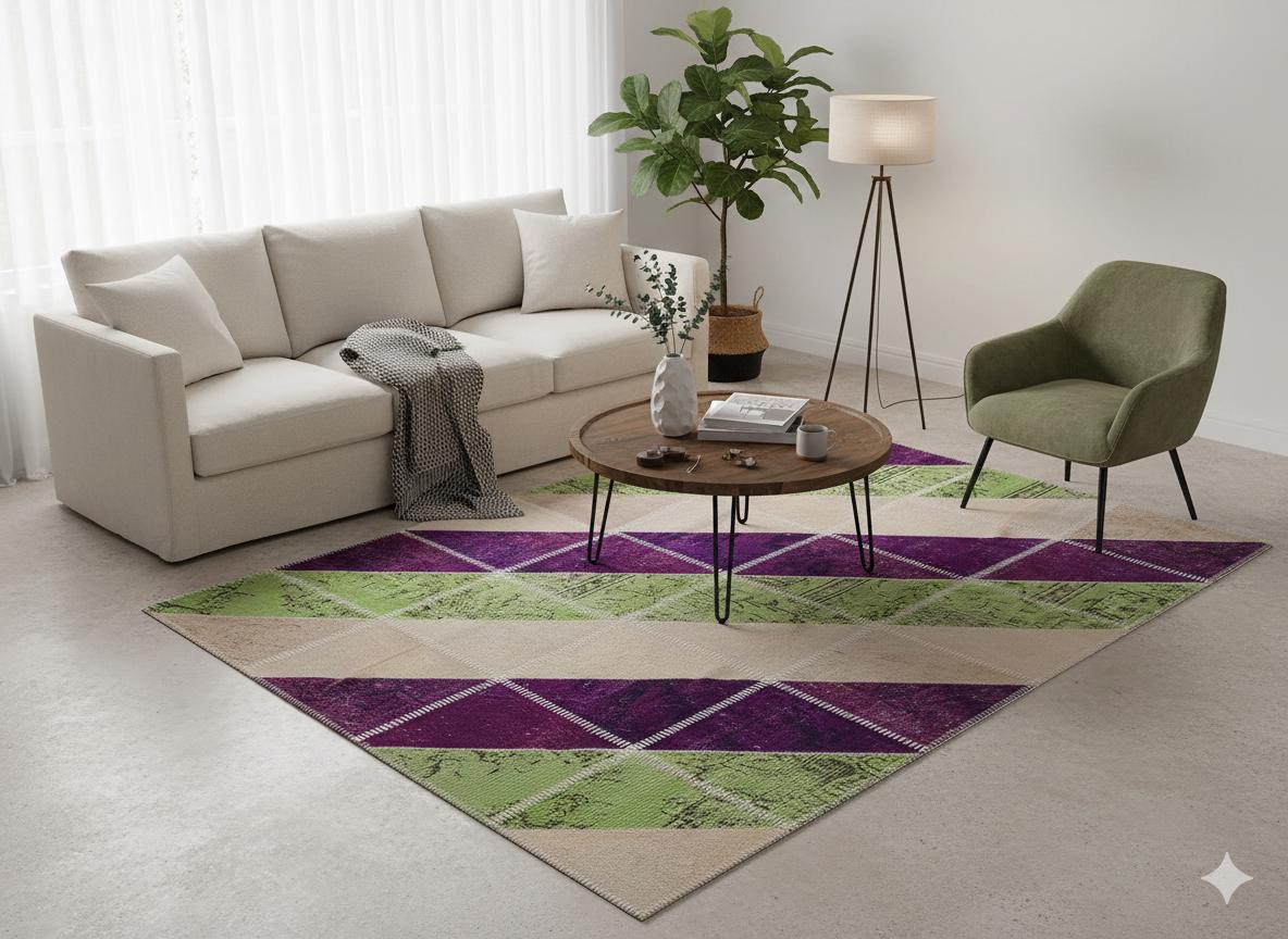 5.6x8, Handmade Wool Turkish Patchwork Rug – Vintage, Bohemian, One-of-a-Kind Area Rug