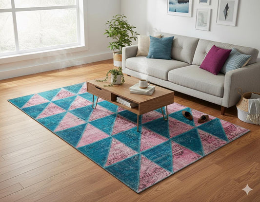 5.6x8, Handmade Wool Turkish Patchwork Rug – Vintage, Bohemian, One-of-a-Kind Area Rug