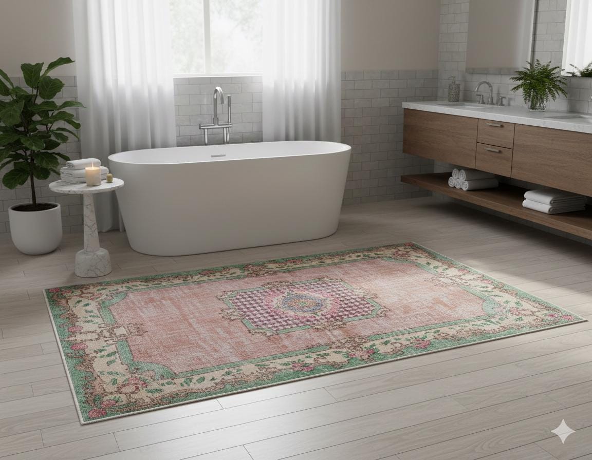 Vintage Turkish Wool Rug (5.3x8.6 ft): Handmade Anatolian Persian Design