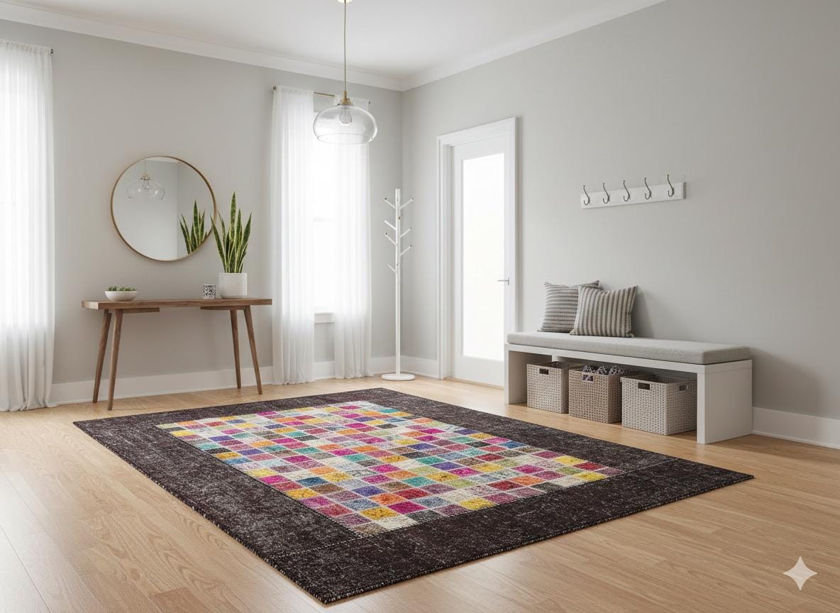 5'x8' Handmade Wool Patchwork Turkish Rug: Bohemian Area Rug