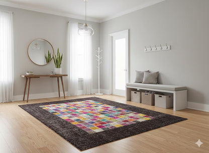 5'x8' Handmade Wool Patchwork Turkish Rug: Bohemian Area Rug