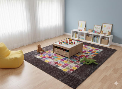 5'x8' Handmade Wool Patchwork Turkish Rug: Bohemian Area Rug