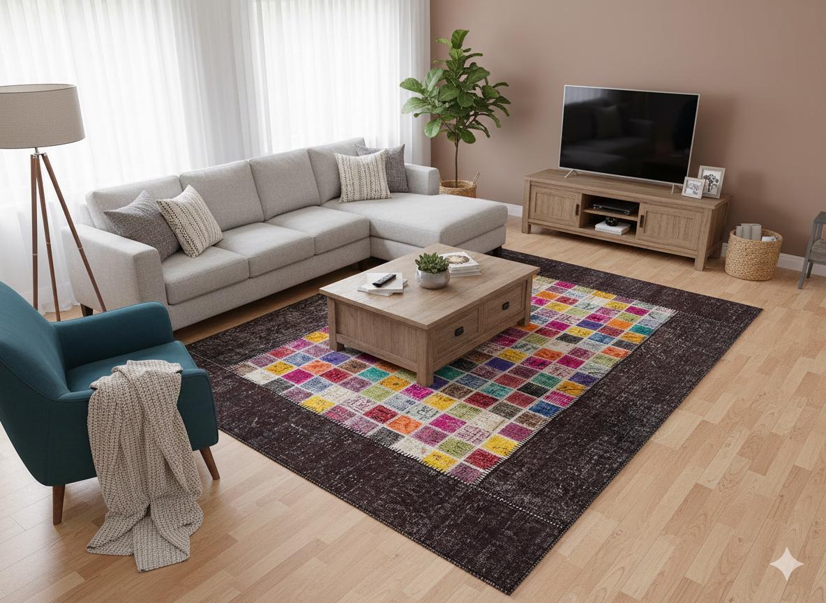 5'x8' Handmade Wool Patchwork Turkish Rug: Bohemian Area Rug