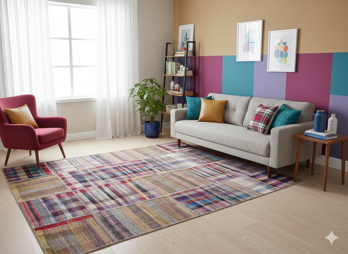 5.6x8, Handmade Wool Turkish Patchwork Rug – Vintage, Bohemian, One-of-a-Kind Area Rug