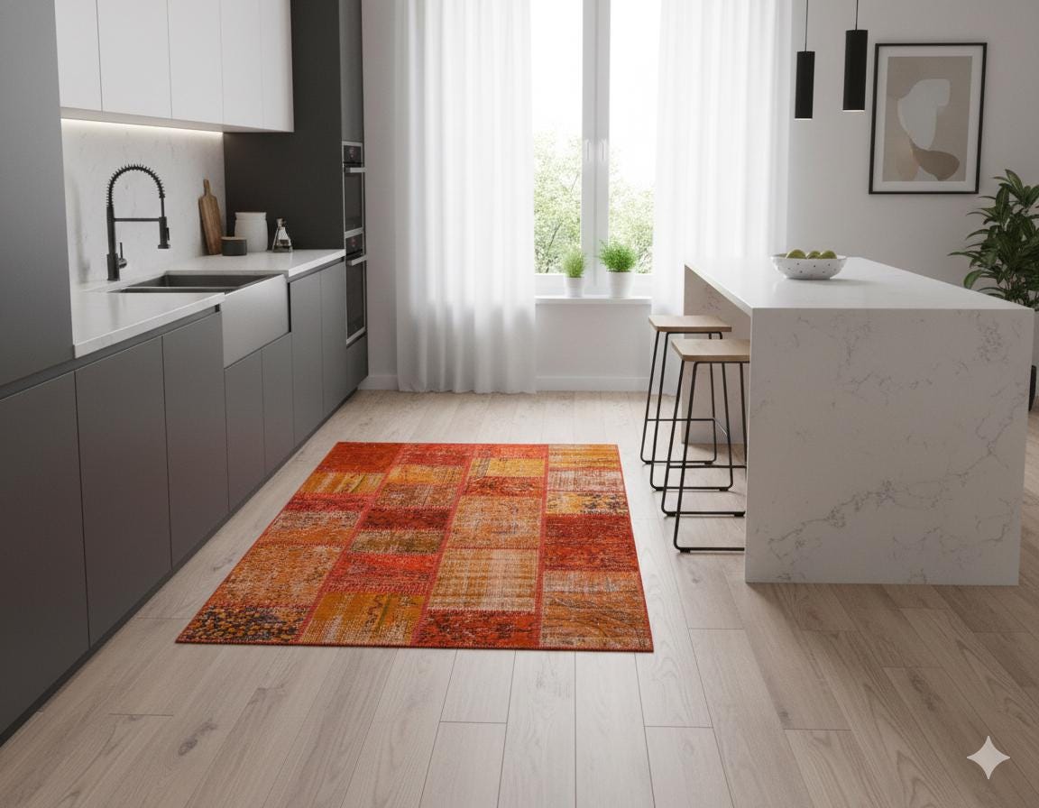 4x6, Handmade Wool Turkish Patchwork Rug – Vintage, Bohemian, One-of-a-Kind Area Rug