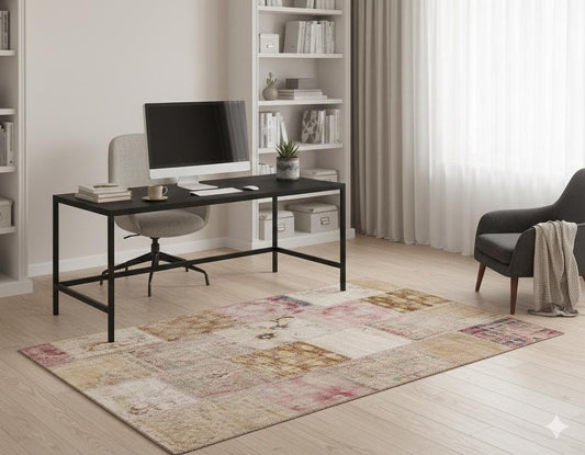5x8 Handmade Wool Turkish Patchwork Rug: Vintage Bohemian Area Rug