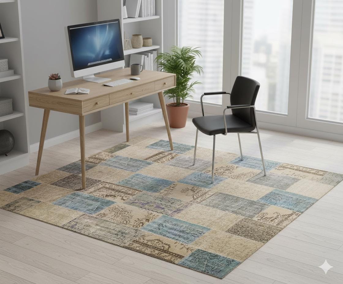 Handmade Wool Patchwork Turkish Rug: 10'x12' Bohemian Area Rug