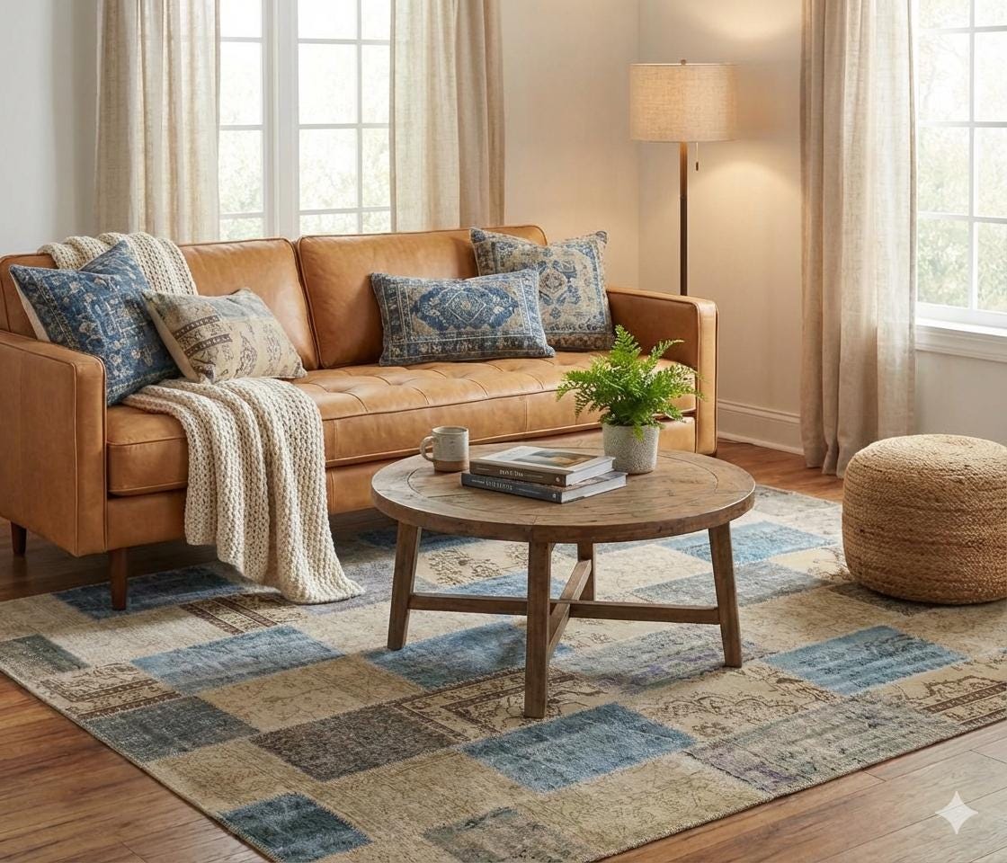Handmade Wool Patchwork Turkish Rug: 10'x12' Bohemian Area Rug