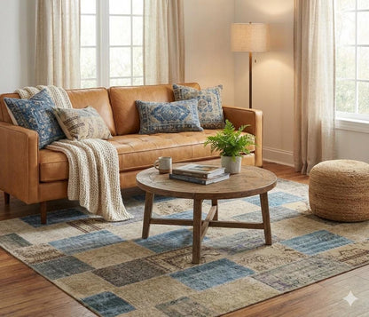 Handmade Wool Patchwork Turkish Rug: 10'x12' Bohemian Area Rug