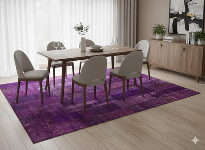 Handmade Wool Patchwork Rug: Purple Bohemian Area Rug (5'x8' ft)