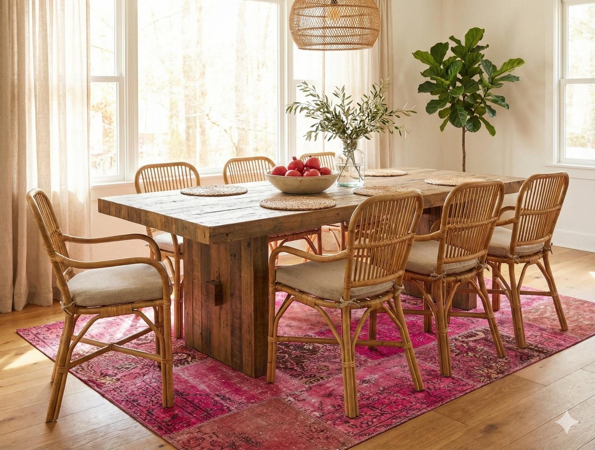 Pink Patchwork Rug: Handmade Bohemian Anatolian Wool Carpet (5.6x7.9 ft)