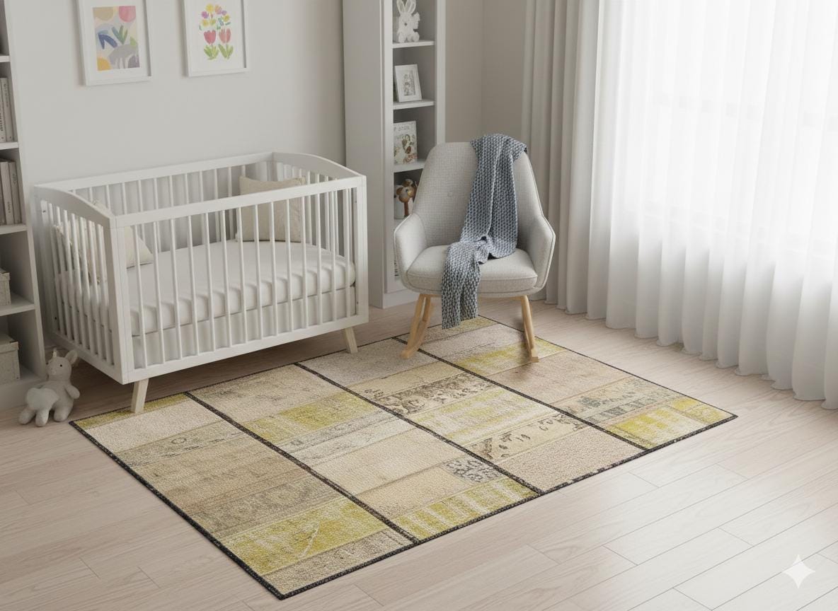 Handmade Patchwork Turkish Rug: Bohemian Wool Area Rug (4.4x5.4 ft)