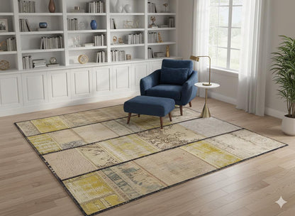 Handmade Patchwork Turkish Rug: Bohemian Wool Area Rug (4.4x5.4 ft)