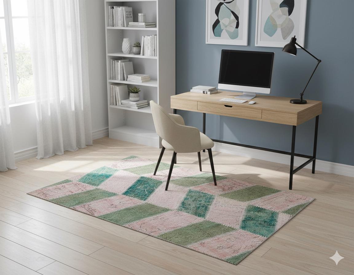 Handmade Wool Patchwork Rug: 3.9x5.7 ft Turkish Bohemian Area Rug