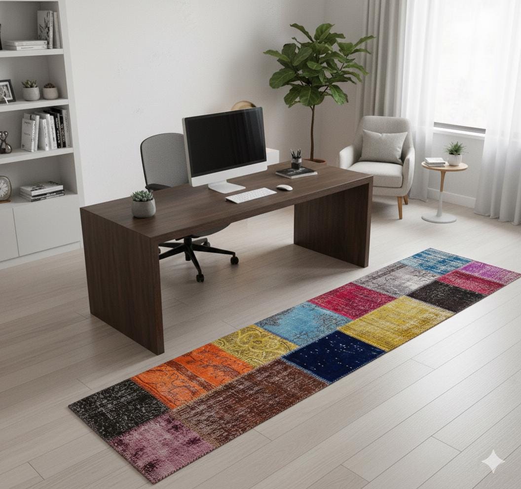 Handmade Wool Patchwork Turkish Rug - 2.7x9.7 ft Bohemian Area Rug