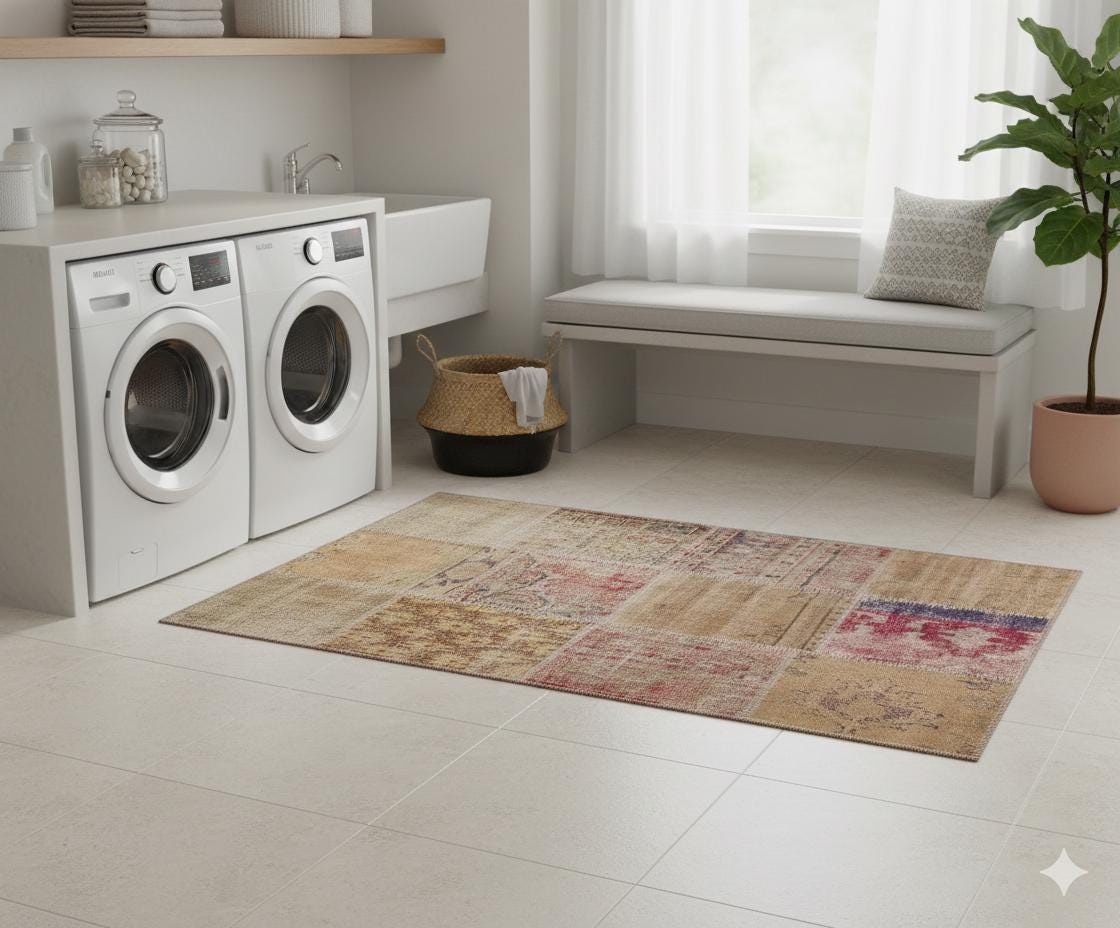 4x6 Handmade Wool Turkish Patchwork Rug: Vintage Bohemian Area Rug