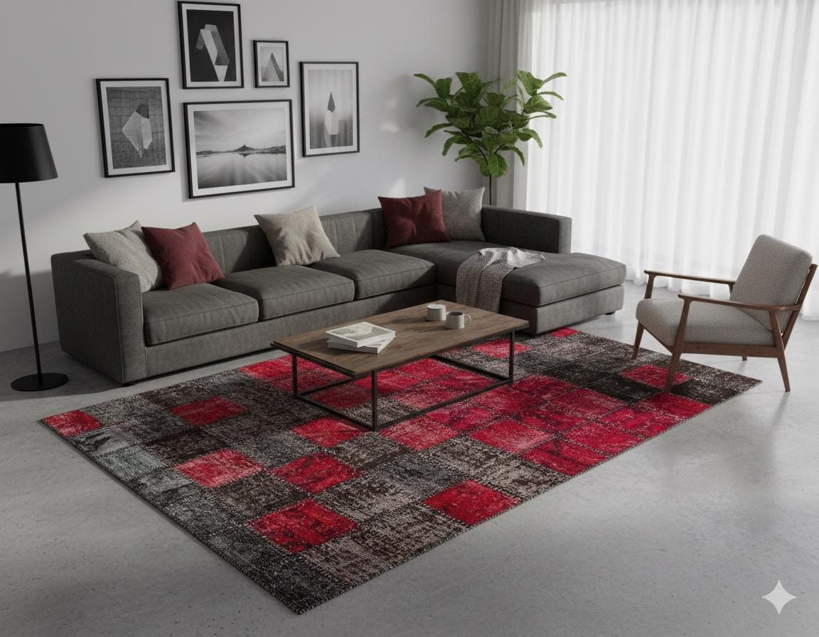 Handmade Patchwork Turkish Rug: Bohemian Wool Area Rug (4.9x7.7 ft)